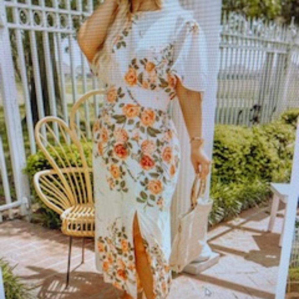 Peach and green floral Midi 2X womens dress